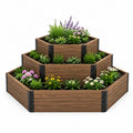 3-stufiges achteckiges Hochbeet 120 x 120 x 60 cm aus WPC Braun Schwarz