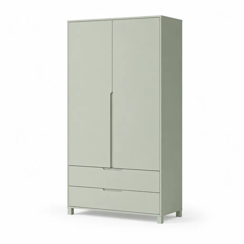 Kleiderschrank mit 2 Turen und 2 Schubladen aus Spanplatte rechteckig salbeigrun 80 x 50 x 180 cm