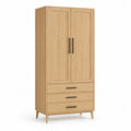 Kleiderschrank 2 Turen 3 Schubladen MDF mit Eichenholzdekor rechteckig Natur 80 x 50 x 190 cm