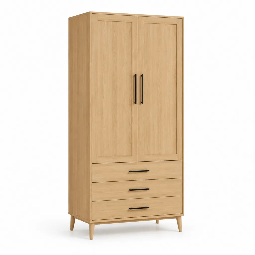Kleiderschrank 2 Turen 3 Schubladen MDF mit Eichenholzdekor rechteckig Natur 80 x 50 x 190 cm