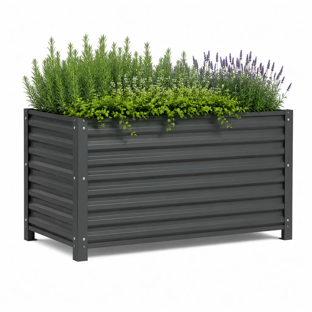 Hochbeet Pflanzkasten 120 x 60 x 60 cm aus pulverbeschichtetem verzinktem Stahl rechteckig Anthrazit