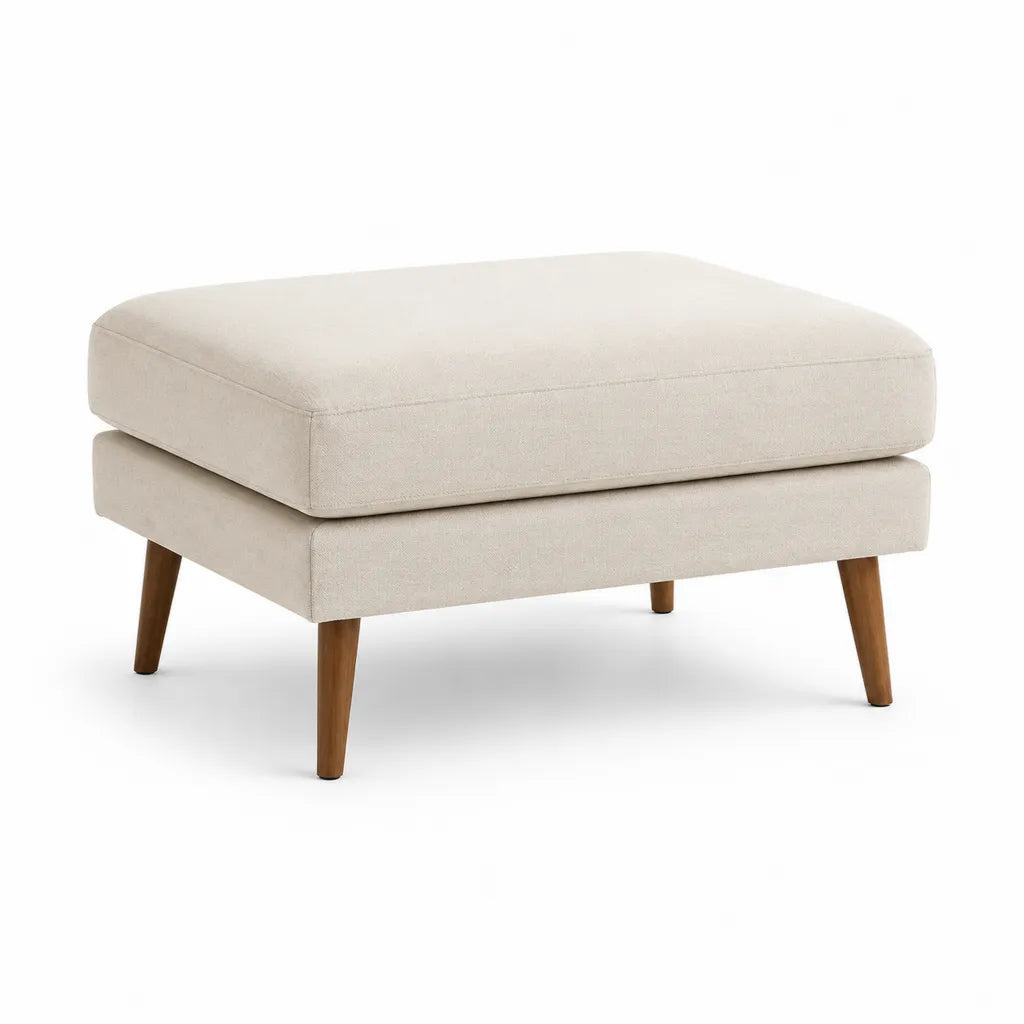 Fusshocker rechteckig 90 x 70 x 45 cm mit Polyesterbezug und Massivholzbeinen Creme