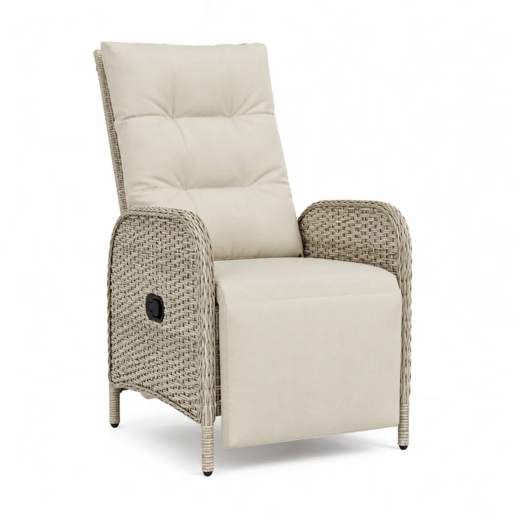 Verstellbarer Garten-Relaxsessel aus PE-Rattan in Beige 68 x 83 x 105 cm