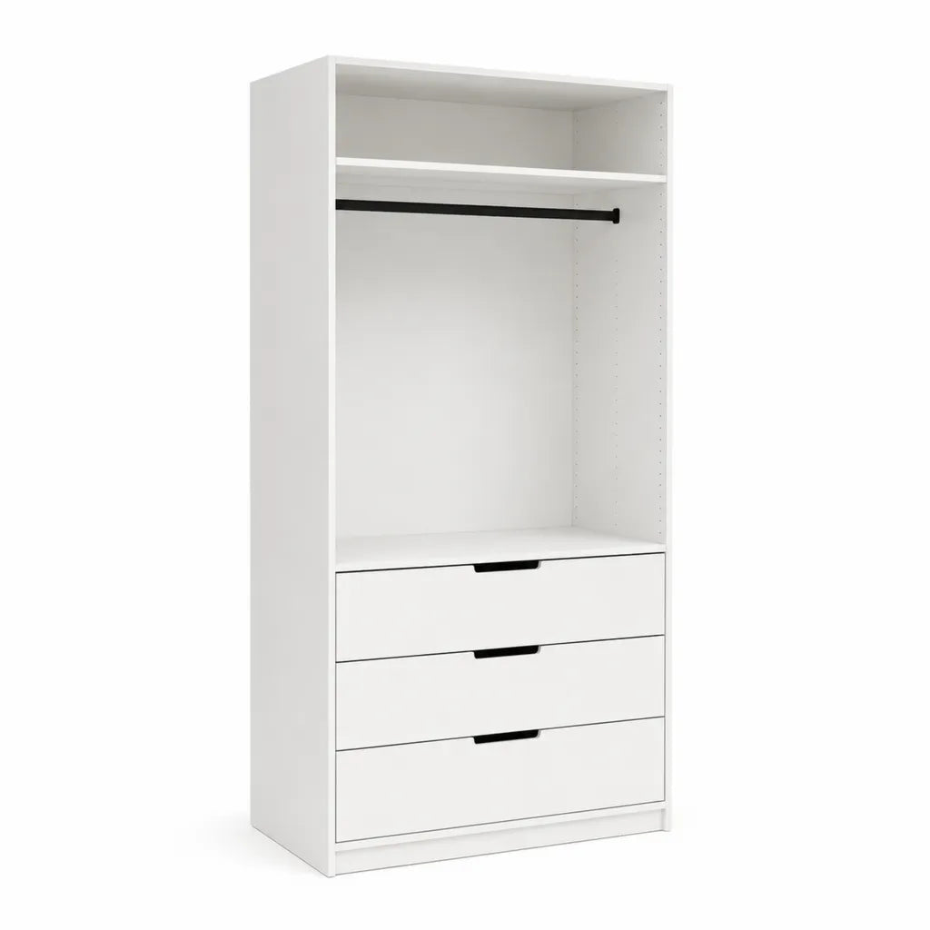 Offener Kleiderschrank mit Kleiderstange 3 Schubladen und Regal Weiss 75 x 58 x 200 cm