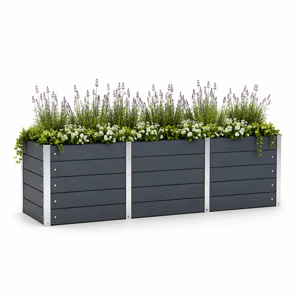 Hochbeet Pflanzkasten 240 x 80 x 77 cm WPC Aluminium Rechteckig Anthrazit