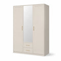Dreituriger Kleiderschrank mit Spiegel und 2 Schubladen aus melaminharzbeschichteter Spanplatte rechteckig cremeweiss 120 x 52 x 190 cm