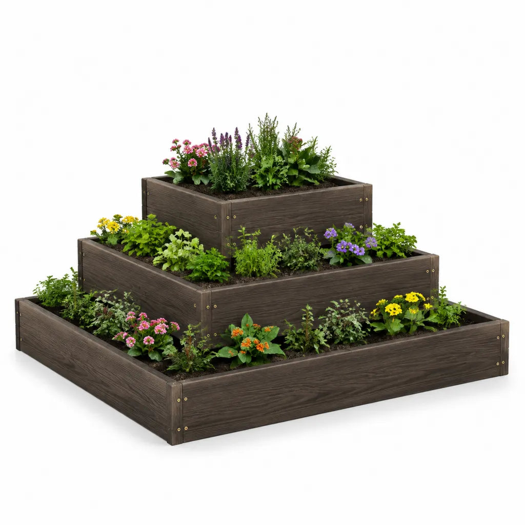3-stufiges Hochbeet Pflanzkasten 120 x 120 x 60 cm WPC rechteckig dunkelbraun