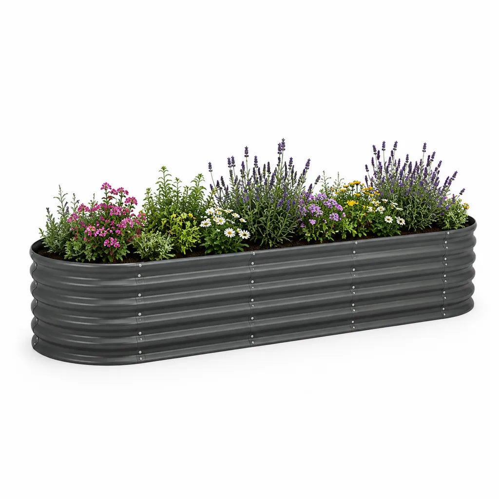Hochbeet aus verzinktem Stahl oval anthrazit 240 x 60 x 60 cm