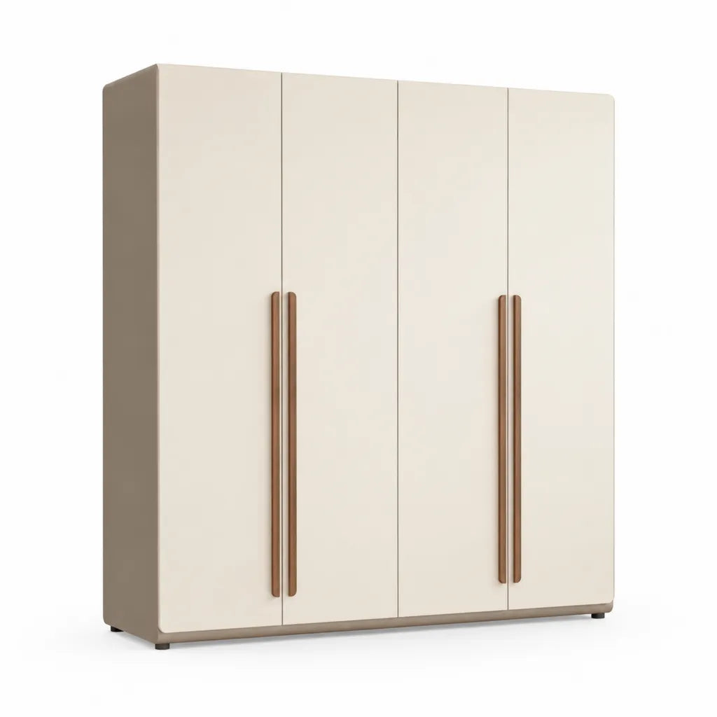 Kleiderschrank 4-turig 180 x 60 x 200 cm aus melaminbeschichteter Spanplatte rechteckig cremeweiss