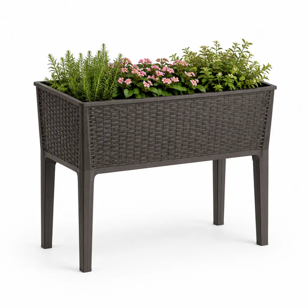 Hochbeet Pflanzkasten aus Polypropylen in Rattanoptik Dunkelbraun 114 x 49 x 75 cm 120 L