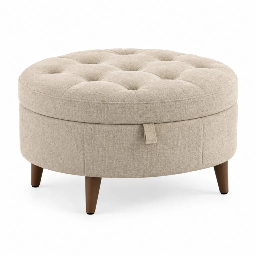 Sitzhocker mit Stauraum rund 70 x 45 cm Polyester Beige