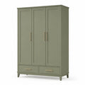 Kleiderschrank Drehturenschrank 3-turig mit 2 Schubladen MDF rechteckig olivgrun 120 x 55 x 200 cm