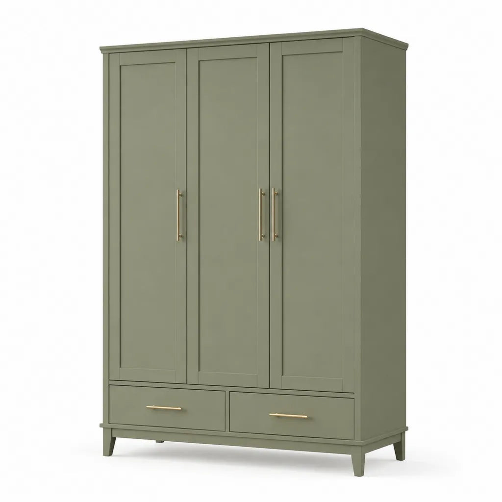 Kleiderschrank Drehturenschrank 3-turig mit 2 Schubladen MDF rechteckig olivgrun 120 x 55 x 200 cm