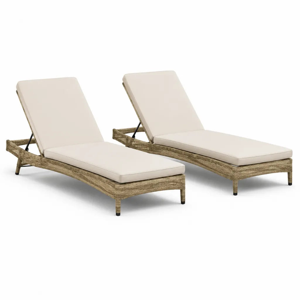 2er Set Gartenliegen 198 x 68 x 30 cm mit verstellbarer Ruckenlehne PE-Rattan Stahl Creme Beige